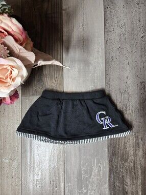 MLB Colorado Rockies Black Baby Girls' Skirt with Striped Hem and Team Logo 3/6m